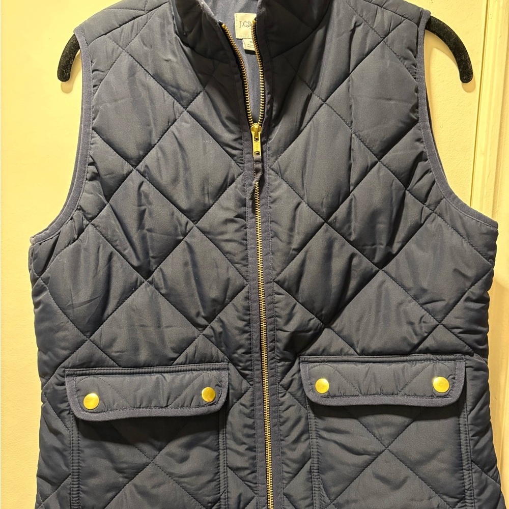 J.Crew Navy Quilted Vest Size S Gold Accents